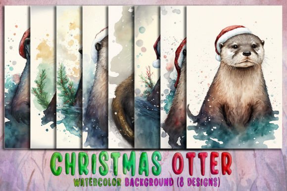 Christmas Otter Watercolor Backgrounds for Brands