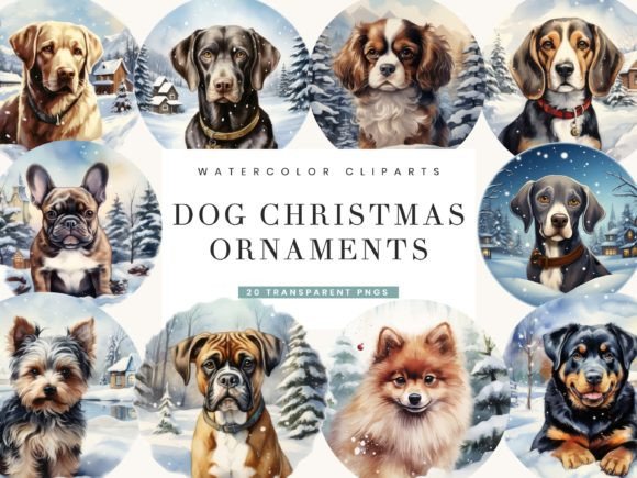 Dog Christmas Ornaments Clipart Bundle Illustrations
