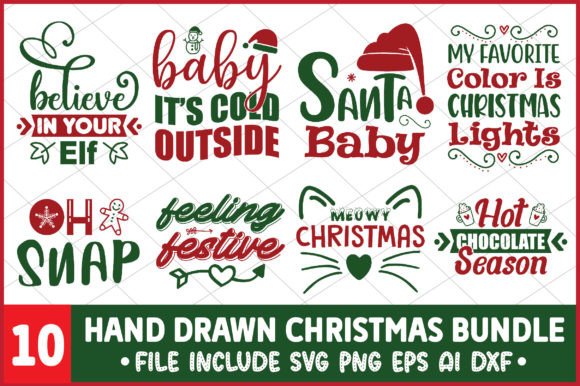 Hand Drawn Christmas Bundle for Crafts