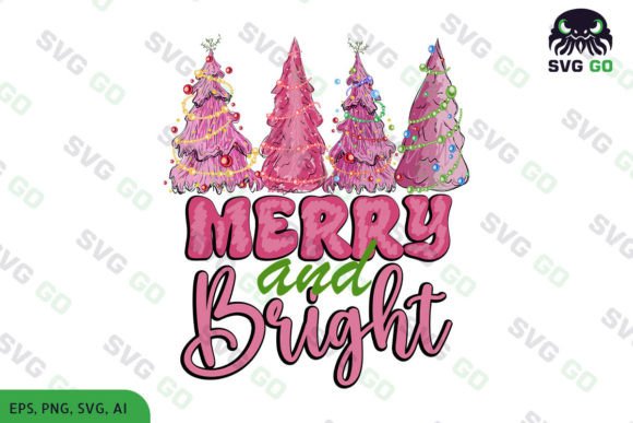 Merry and Bright Pink Christmas Tree SVG for Crafts
