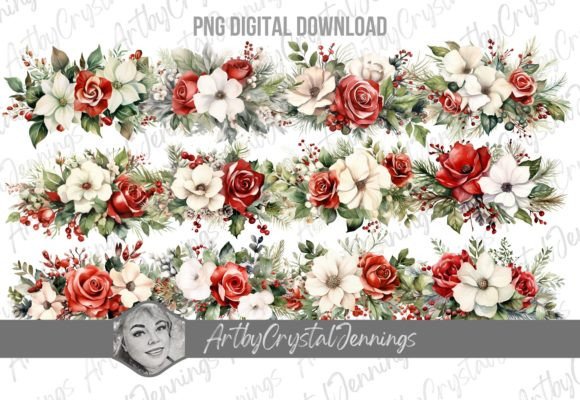 Reviewing Christmas Flowers Watercolor Floral PNG for Stitching