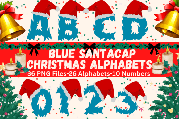 Santa Cap Blue Christmas Alphabets for Crafts
