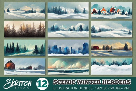 Scenic Winter Header: 12 Backgrounds for Crafts