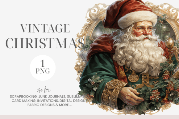 Vintage Watercolor Santa PNG: Festive Illustrations