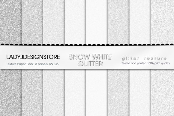 White Glitter Digital Papers: 8 Patterns for Branding